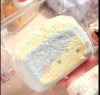 yellow and blue bread squishy toy